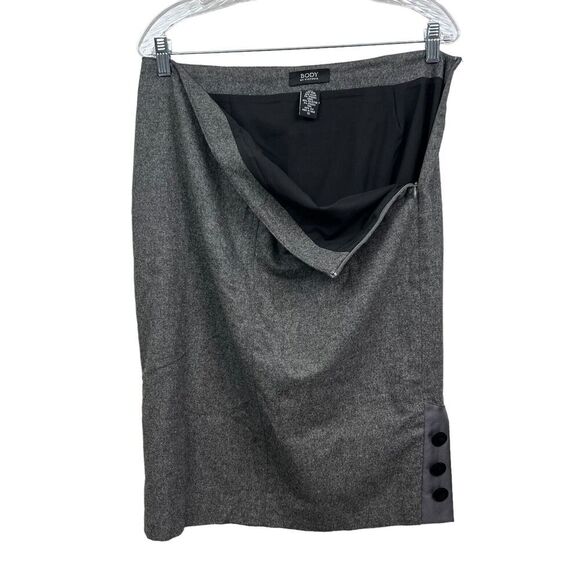 Body By Victoria Wool Blend Pencil Skirt Side Button Slit Lined Gray Women Sz 10 - Picture 5 of 6